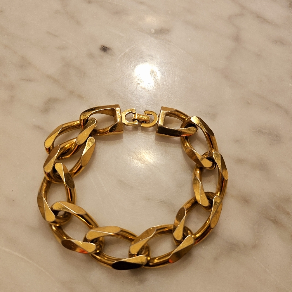 Christian Dior Vintage 1980s Grandmas Estate 14k Gold Plated Statement Bracelet